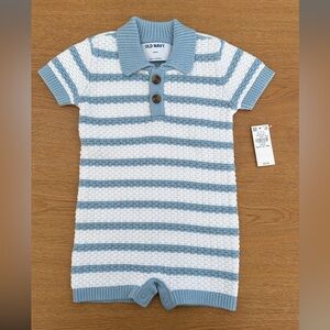 Old Navy Light Blue & White Striped Knit Baby Romper